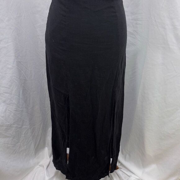 VIX Paula Hermanny Leda Long Maxi Cut Out Dress Black Linen Sz M - Picture 4 of 13